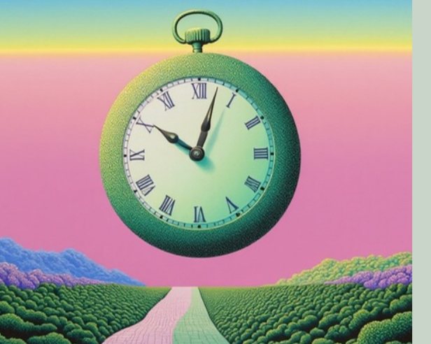 Un reloj de bolsillo gigante flotando sobre un camino