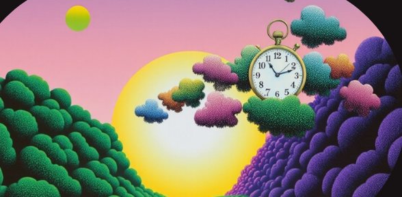 Un reloj entre nubes al amanecer