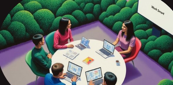Un equipo alrededor de una mesa con portátiles